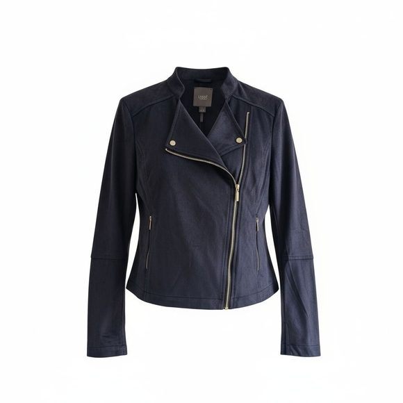 Lysse Blue Faux Suede Asymmetrical Zip Moto Jacket Size XS